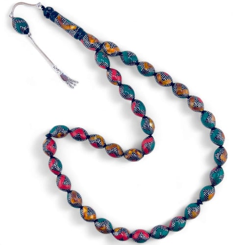 سبحة كوك مطعم بالفضة و الكهرمان 10 ملي