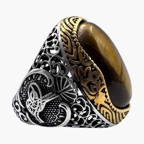 خاتم عين النمر البني بالنقش العثماني - مصاغ من الف...