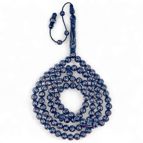 سبحة يسر مرجان اسود طبيعي مطعمة بالفضة أسماء الله...