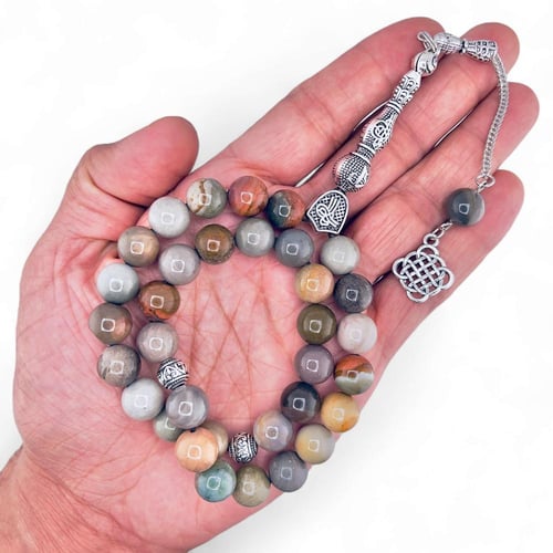 سبحة حجر الجاسبر الطبيعي متعدد الالوان ( اليشب )