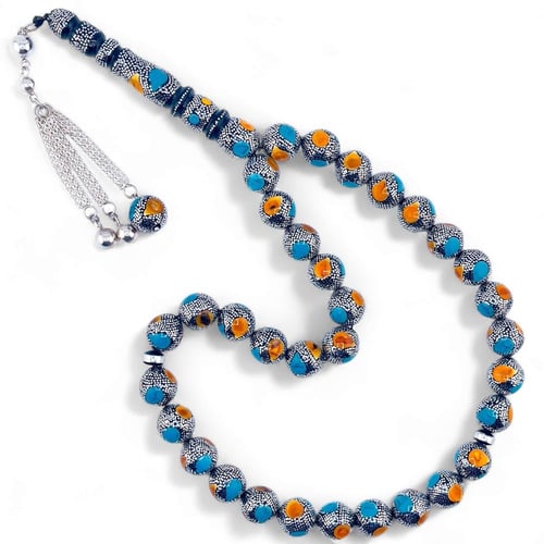 سبحة يسر مع كوك فاخر مطعم فضة عيار 1000 و بالفيروز...