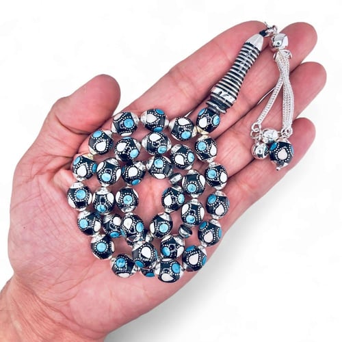 سبحة يسر مطعمة بالفضة فاخرة عيار 925 مطعمة بالفيرو...