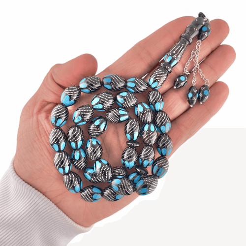 سبحة يسر مطعمة بالفضة عيار 999 و حجر الفيروز الطبي...