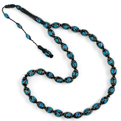 سبحة يسر مطعم بالفيروز و بالفضة عيار 925 - 10 ملي