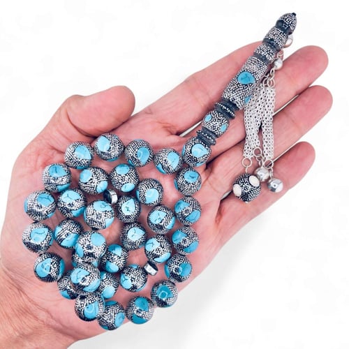 سبحة يسر مع كوك فاخر مطعم فضة عيار 1000 و بالفيروز...