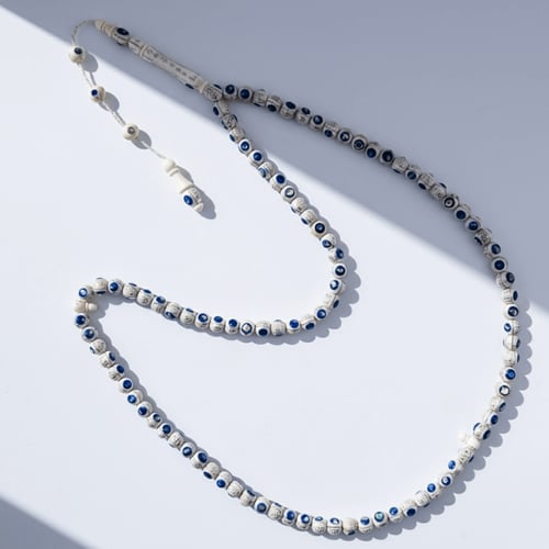 سبحة عاج ناب الفيل مطعمة بالفضة و صدف و لازورد - 9...