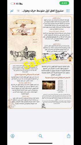 مشروع لغتي (حرف وهوايات )صف اول متوسط الترم الثالث