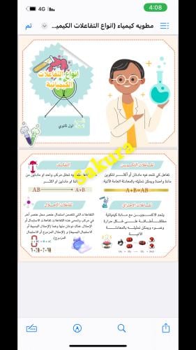 مطويه كيمياء (انواع التفاعلات الكيميائيه )صف اول ث...