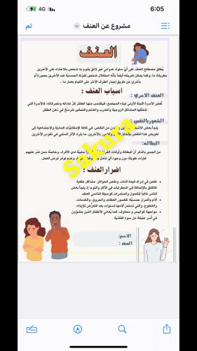 مشروع عن ( العنف ) صف ثاني متوسط الترم الثالث