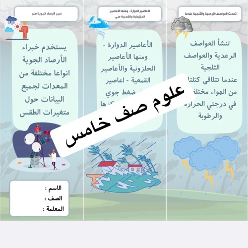 مطويه علوم صف خامس العواصف