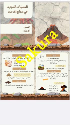 مطوية علوم ( العمليات المؤثرة في سطح الارض) صف خام...