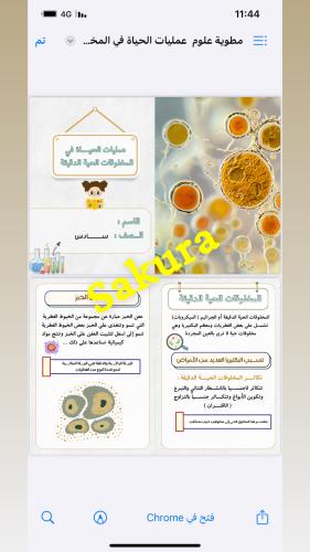 مطوية علوم (عمليات الحياه في المخلوقات الحيه الدقي...
