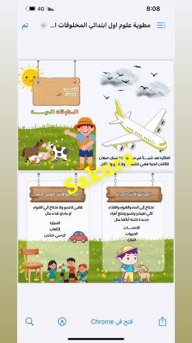 مطويه علوم المخلوقات الحيه ) صف اول ابتدائي الترم...