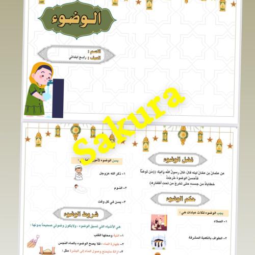 مطويه دراسات اسلاميه ( الوضوء ) صف رابع ابتدائي ال...