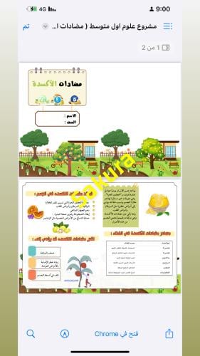 مطويه علوم ( مضادات الاكسده ) صف اول متوسط