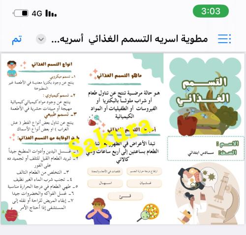 مطويه اسريه (التسمم الغذائي)صف سادس ابتدائي الترم...