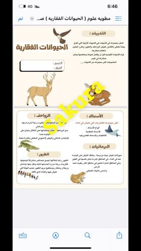 مطويه علوم ( الفقاريات) صف اول متوسط الترم الثاالث