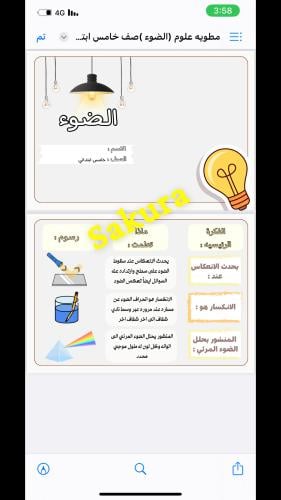 مطويه علوم (الضوء )صف خامس ابتدائي الترم الثالث