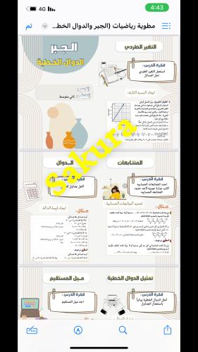 مطوية رياضيات(الجبر والدوال الخطيه )صف ثاني متوسط...