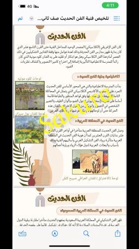 تلخيص فنيه ( الفن الحديث ) صف ثاني متوسط الترم الث...