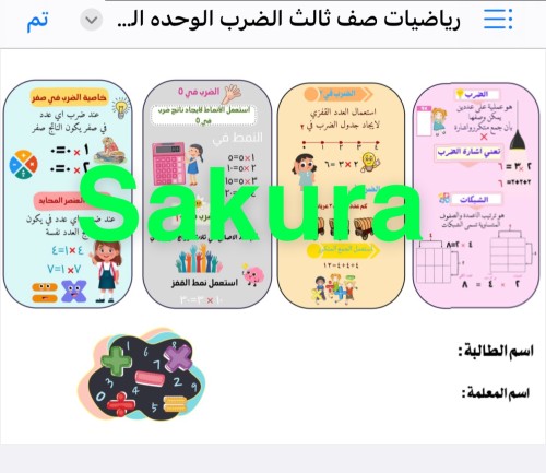 رياضيات صف ثالث ( الضرب )شخصية بنت