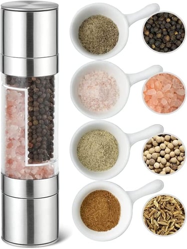 مطحنة ملح وفلفل 2 في 1 من الستانلس ستيل مع دوار سي...