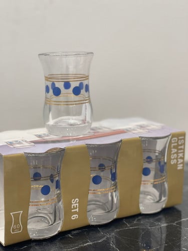بيالات شاي ابو نقطة ازرق 60 مل 6 حبات