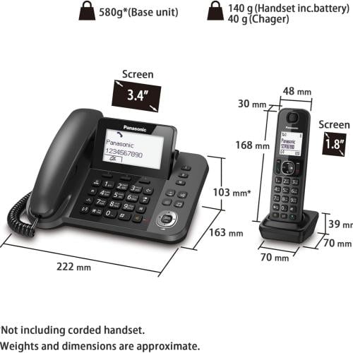 جوال رقمي لاسلكي وسلكي من باناسونيك KX-TGF310UEB،...
