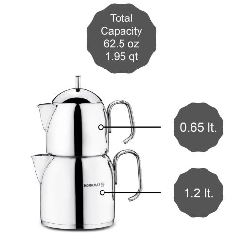 طقم إبريق قطعتين شاي تركي مزدوج استيل A281