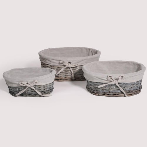 طقم سلات 3 قطع بيضاوي رمادي