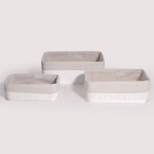 طقم سلات 3 قطع مستطيل ابيض