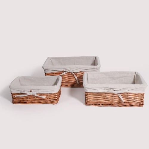 طقم سلات 3 قطع مستطيل خشبي