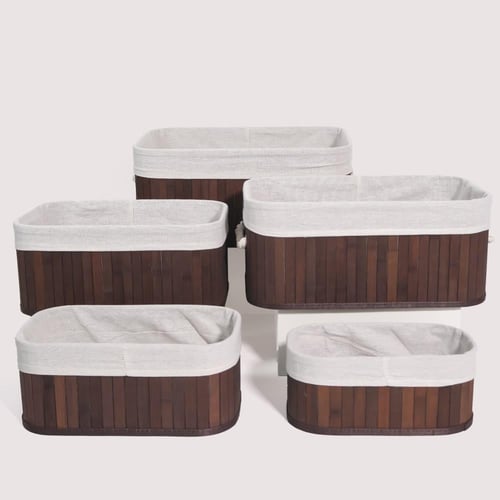 طقم سلات 5 قطع كبير مستطيل بني