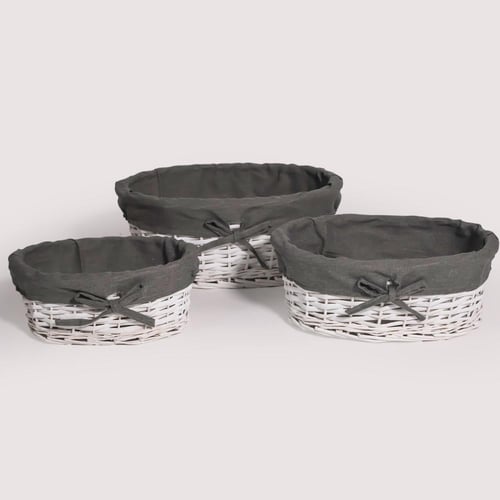 طقم سلات 3 قطع بيضاوي ابيض