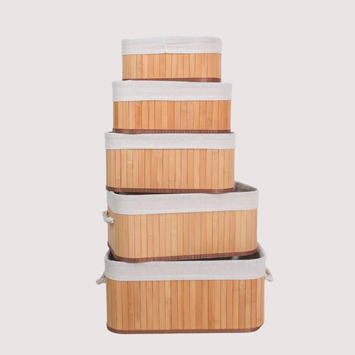 طقم سلات 5 قطع كبير مستطيل خشبي