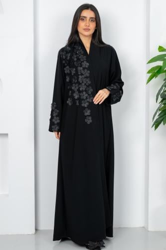 عباية ربع كلوش مطرز اسود