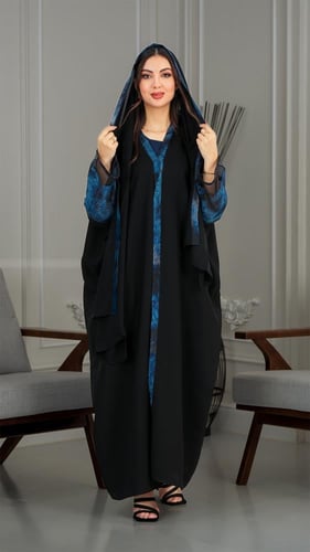 عبايه نواعم ربغ بشتب بتطريز اكمام بلون ازرق