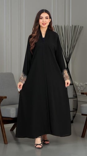 عبايه كريب با اكمام مطرزه