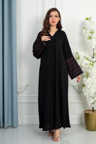 عبايه كريب ملكي ب اكمام مطرزه