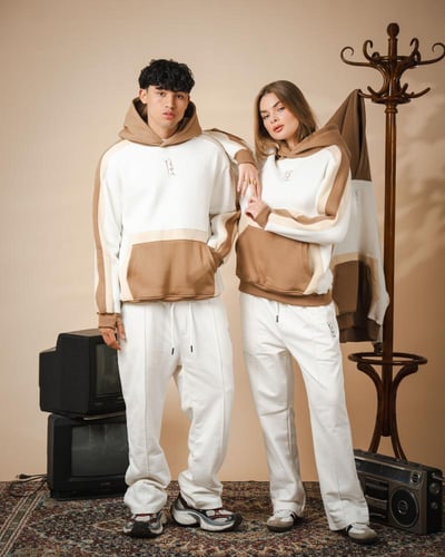 Brown and white hoodie oversized- unisex