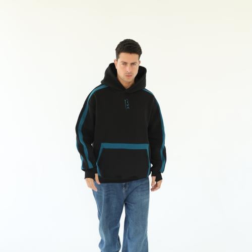 Black with blue hoodie oversized - unisex