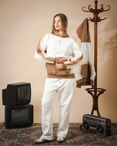 Brown and white hoodie oversized- unisex