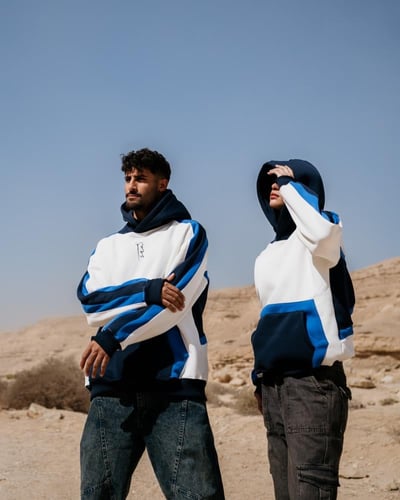 Blue and white hoodie oversized- unisex