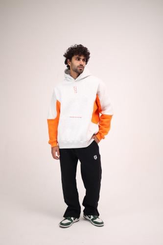 Gray with orange hoodie oversized - unisex