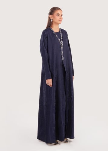 L183-عباية جاكار كحلي تطريز