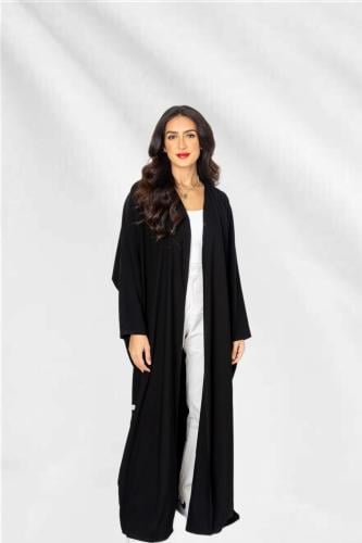L040 - عباية كريب أسود - نصف بشت .