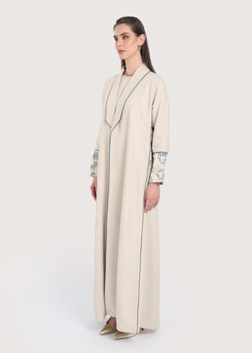 L238 -عباية بيج-زهر أزرق