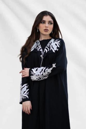 عباية تطريز يدوي قماش لنن طبيعي