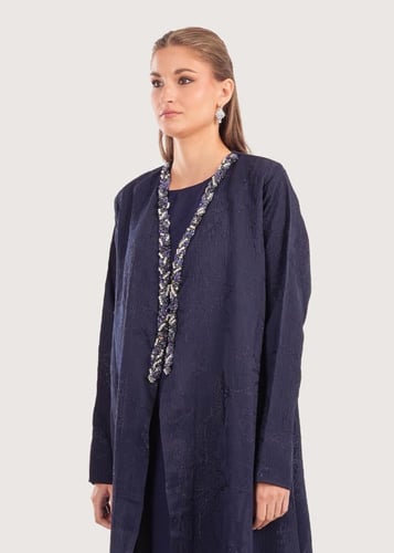 L183-عباية جاكار كحلي تطريز