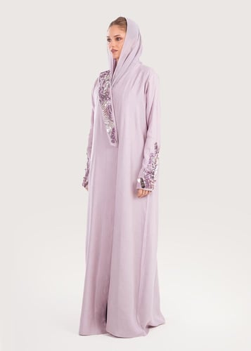 L174- عباية لنن موف تطريز